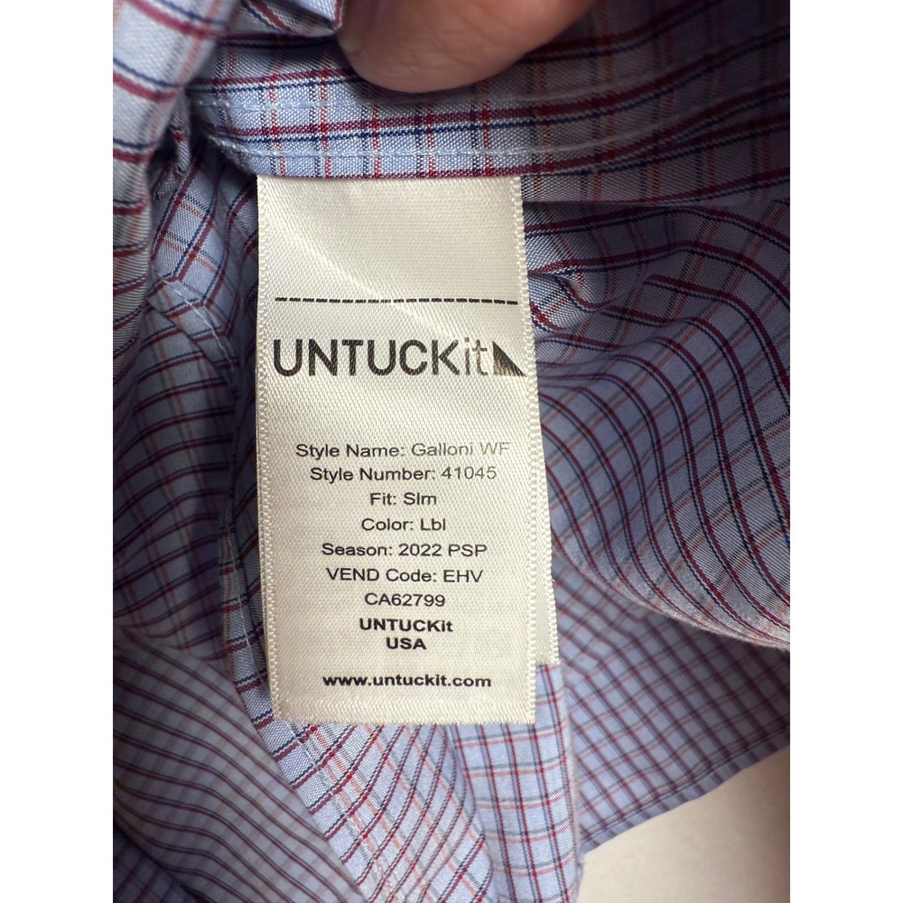 UNTUCKit Galloni WF Slim Fit Light Blue Red Check Dress Shirt Mens XL - Picture 4 of 6